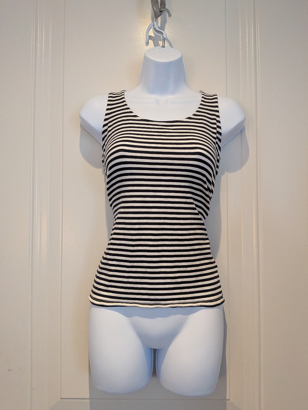 Talbot's Striped Black and White Tank Top